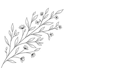 Obraz premium Delicate Botanical Branch with Leaves and Small Flowers, Elegant Floral Element on Isolated White Background