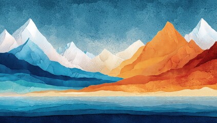 Layered mountains over water