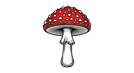 Detailed Illustration of a Single Red Mushroom with White Spots.
