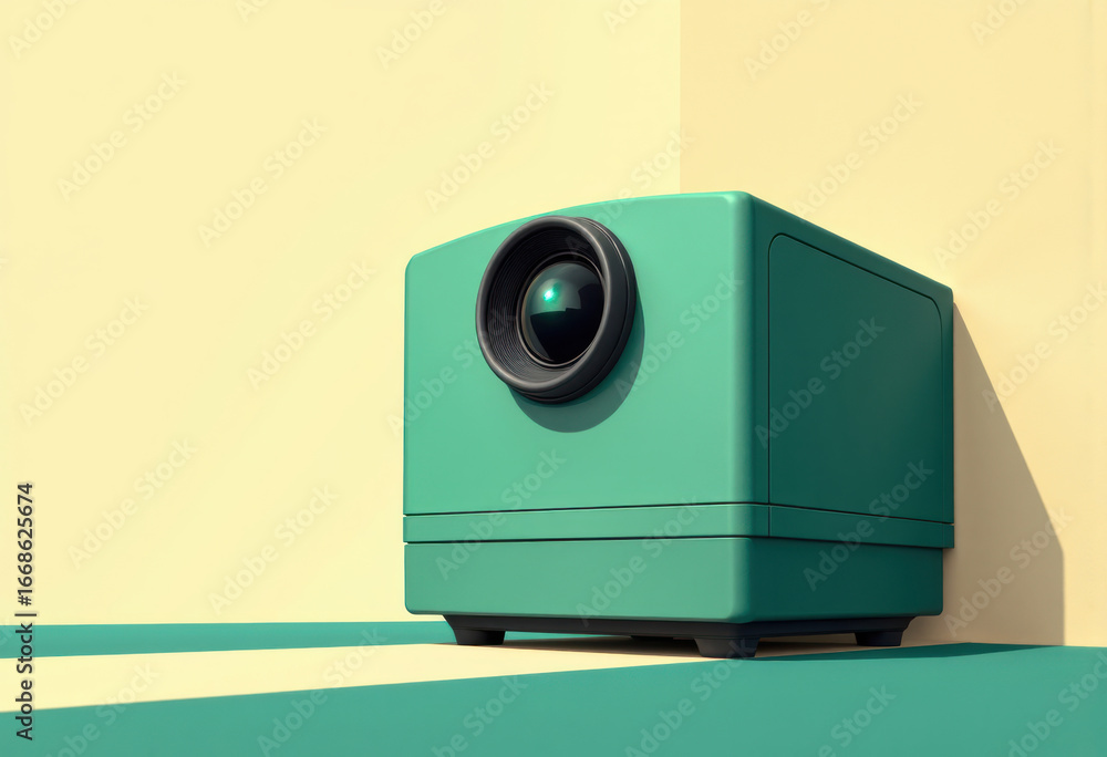Poster planetarium projector housing with closed access panel in a modern design
