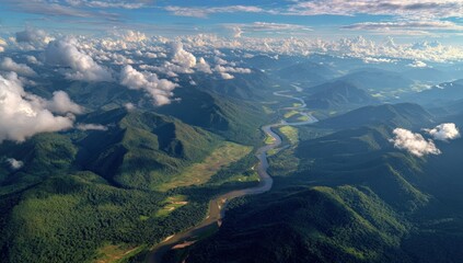 Aerial view of a winding river valley