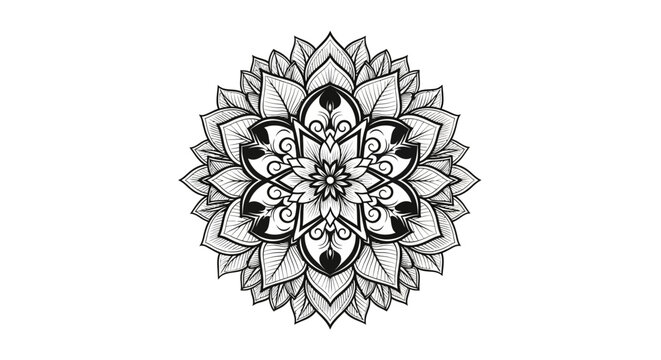 Intricate Floral Mandala Pattern, Detailed Oriental Ornament Art on Isolated White Background