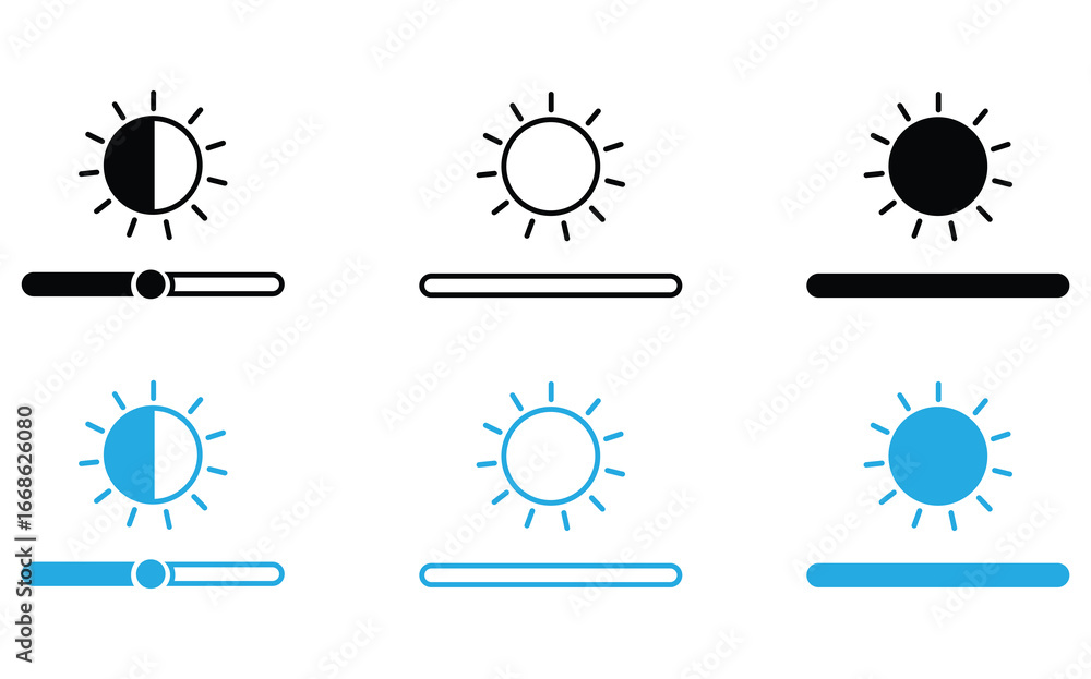 Poster brightness contrast control icons for website and app design with light and dark mode.brightness lev