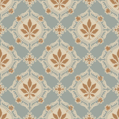 Fototapeta premium Seamless damask pattern with vintage floral elements, a retro texture for decorative wallpaper and textile design