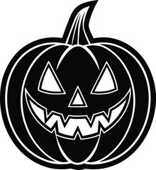 Halloween pumpkin logo design, spooky jack o lantern face illustration, scary horror pumpkin icon, creepy Halloween symbol for party, decoration, branding, stickers, invitations and holiday design