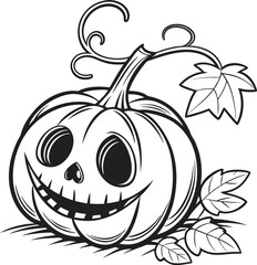 Halloween pumpkin logo design, spooky jack o lantern face illustration, scary horror pumpkin icon, creepy Halloween symbol for party, decoration, branding, stickers, invitations and holiday design