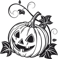 Halloween pumpkin logo design, spooky jack o lantern face illustration, scary horror pumpkin icon, creepy Halloween symbol for party, decoration, branding, stickers, invitations and holiday design