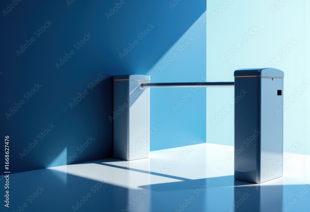 Poster modern barrier gate housing with an arm, designed for secure access control