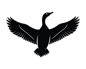 Obraz premium Silhouette of a canada goose in full flight with wings spread wide against a stark white background symbolizing freedom and nature