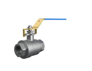 Professional Chrome Ball Valve with Blue Handle. Isolated Essential Fluid Control Utility Device for Piping Systems, Water, Gas, and HVAC. Transparent HD Cutout for Engineering and Design Projects.