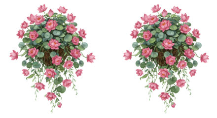 Beautiful blooming pink and green floral arrangement, perfect for wedding or decoration design - Isolated White Background