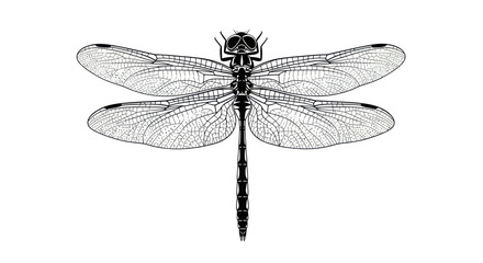 Detailed Black and White Dragonfly Illustration.