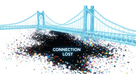 Connection Lost: Digital Bridge and Data Fragmentation Illustration.