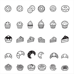 A simple vector illustration of black silhouette food icons for web design