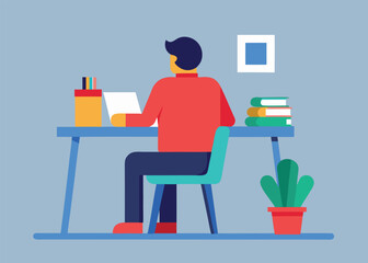 Obraz premium Person working at a desk in a flat design illustration style