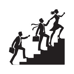 Business people climbing stairs vector silhouette outline logo design concept illustration