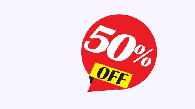 Red tag with fifty percent off sale promotion suitable for retail flyer, website banner, social media ad design, promoting discounts.
