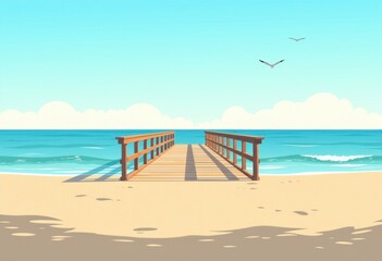 Naklejka premium Pier entry area closed at the promenade with a serene ocean view