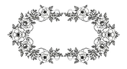 Elegant oval floral frame with roses and leaves for wedding or invitation design on an isolated white background