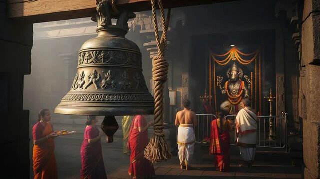 Varaha Jayanti  Ganesh Chaturthi  and other Hindu Festivals Devotees Praying at Temple with Bell