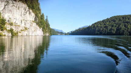 The Königssee seen from the ship with space for text
