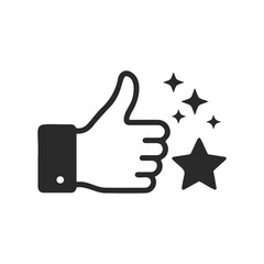 Thumbs up icon with star and sparkles in black and white