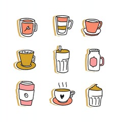 set of coffee beverages collections colorful design