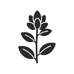 Obraz premium Silhouette of a stylized plant with leaves and buds on white background