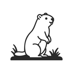 Fototapeta premium Black and white groundhog illustration standing on grass