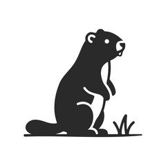 Obraz premium Silhouette of a standing beaver with grass on white background