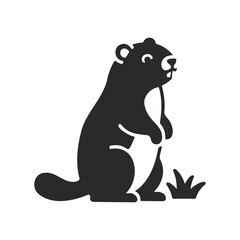 Fototapeta premium Minimalist silhouette of a standing beaver with grass
