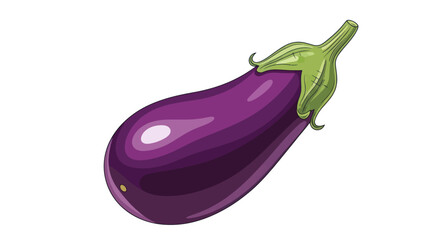 Vibrant Digital Illustration of a Fresh Purple Eggplant on White Background.