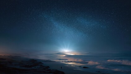 Starry night beach scene