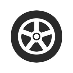 Obraz premium Black and white car tire icon with detailed wheel design