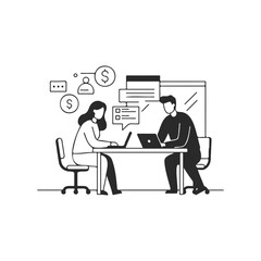 Business collaboration: male and female colleagues discussing work at office desk