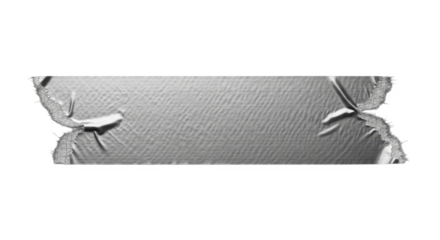 Close-up of a strip of silver duct tape, torn at both ends, isolated on a white background.