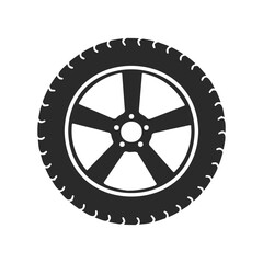 Obraz premium Black car tire with alloy wheel silhouette on white background