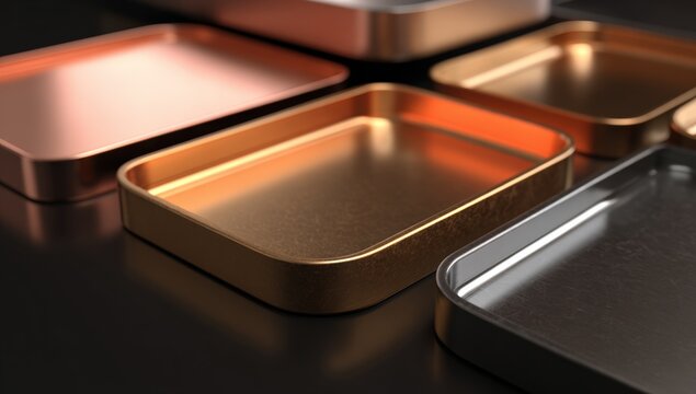Close-up of metallic rectangular trays