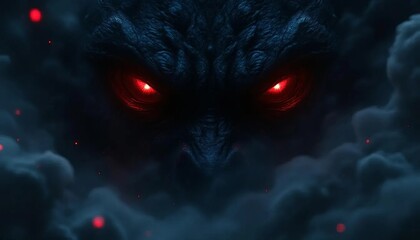Monster face glowing red eyes darkness
