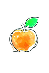 Vibrant hand drawn illustration of orange fruit with green leaf, showcasing playful and artistic style