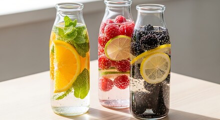 Refreshing infused water bottles with vibrant fruits and herbs for healthy hydration solutions