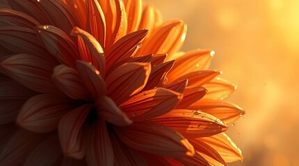 Orange dahlia flower closeup with water droplets