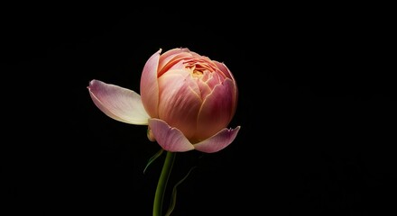 Pink peony flower closeup isolated