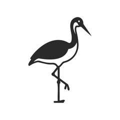Obraz premium Silhouette of a standing crane bird on one leg in profile view
