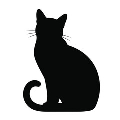 Silhouette of a black cat sitting upright with its tail curled © Tamjid