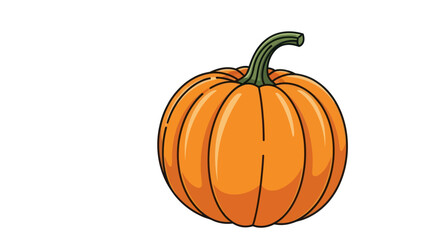 A beautifully illustrated orange pumpkin with a curved green stem.