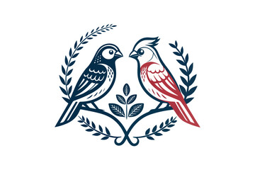 Obraz premium Two birds facing vector logo vector on white background
