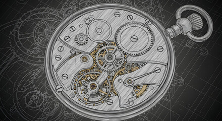 Pocket Watch Mechanism: Intricate details of a vintage pocket watch mechanism, showcasing the gears, springs, and intricate workings of this timeless timepiece.