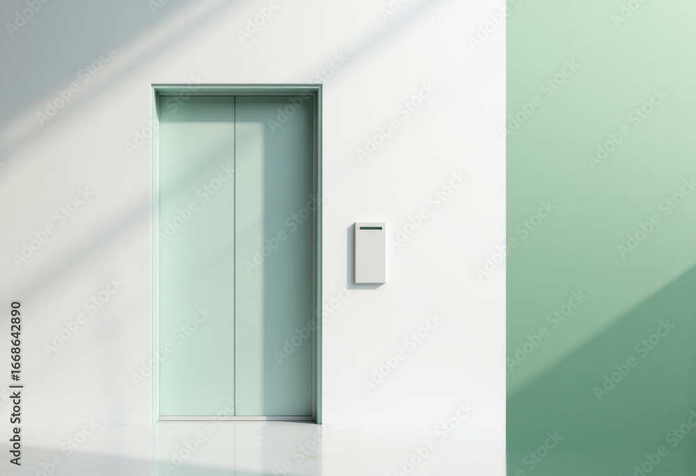 Poster elevator call panel covered, showcasing a modern design in a minimalist setting