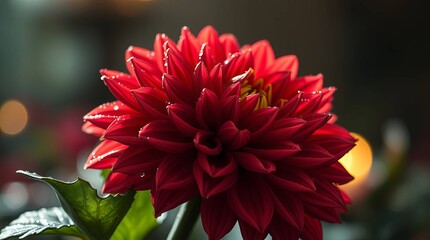 Red dahlia flower closeup vibrant petals